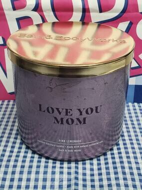 BBW LOVE YOU MOM Pink Lemonade Large 3 Wick Candle Home Fragrance Decor